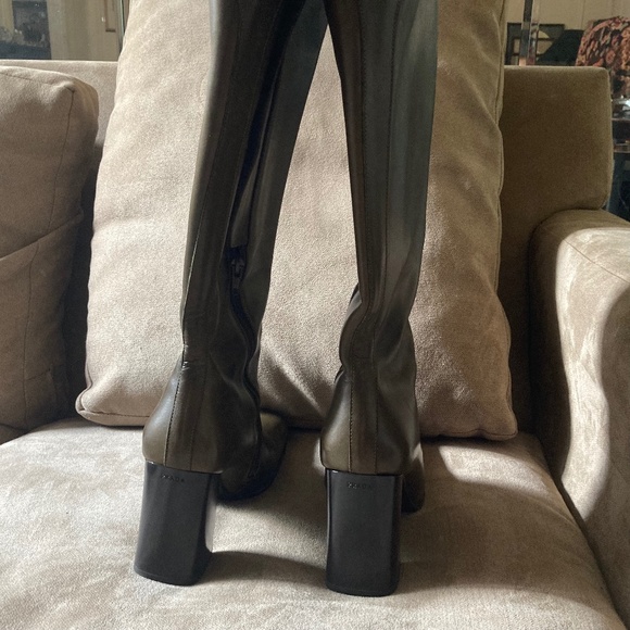 Prada Boots /Genuine Leather/ Khaki Green /Size 11 B width and 3.5 Inch Heal - Picture 5 of 11